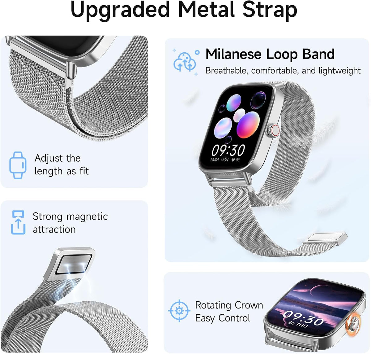 Smart Watch for Women, 1.85" HD Smartwatch Compatible iPhone/Samsung/Android (Answer/Make Calls), 100+ Sport Modes Fitness Tracker with Heart Rate/Sleep/SpO2 Monitor, IP68 Waterproof, with 2 Bands