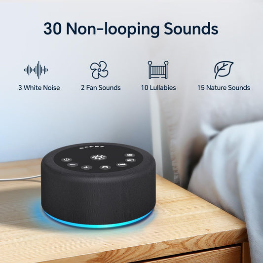 Sound Machine Night Light White Noise Brown Noise Machine 30 Non Looping Sounds 12 Lights 5 Timers 36 Adjustable Volume Memory Function Sleep Sounds Machine for Baby Kids Adult & Home Office Travel
