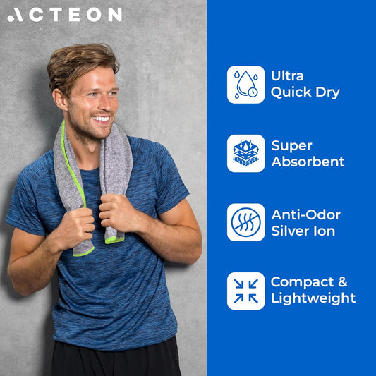 Microfiber Gym Towels 5 Pack, Quick Dry Silver ION Odor-Free Super Absorbent Sweat Towels for Men & Women, Workout, Yoga, Running, Beach, Travel – 16x30.5 Inch (Midnight Blue)