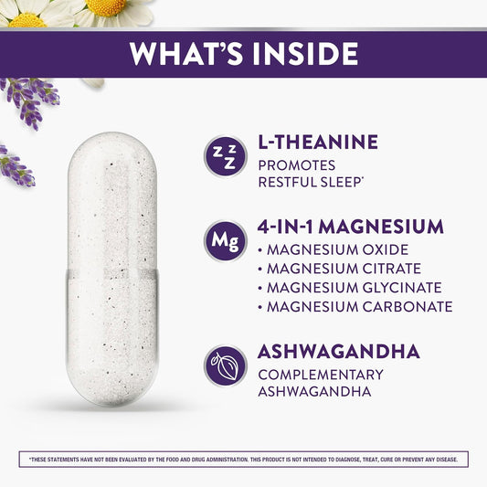 ZzzQuil Pure Zzzs, +Magnesium Capsules, L-Theanine and Magnesium, Sleep Aid, 4-in-1 Magnesium: Citrate, Bisglycinate, Oxide, and Carbonate, Sleep Aids for Adults, 90 Sleep Capsules