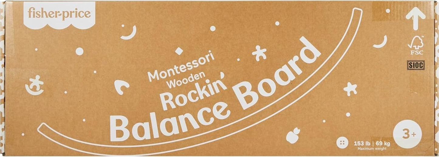 Wood Montessori Toy Rockin' Balance Board, American Montessori Society Seal of Excellence, 31.7-Inch Wooden Motor Skills Learning Activity for Kids Ages 3+ Years