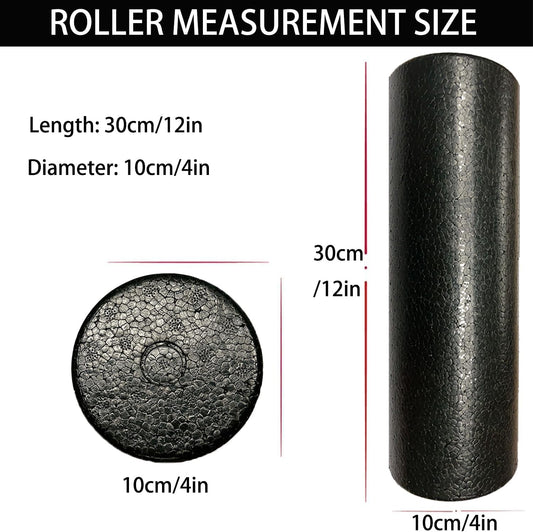 Hard Travel Size Back Roller, High Density Foam Roller for Back Stretching, Physical Therapy, Yoga, Pilates, Post Workout Muscle Recuperation, 12" X 4" Round (Black)