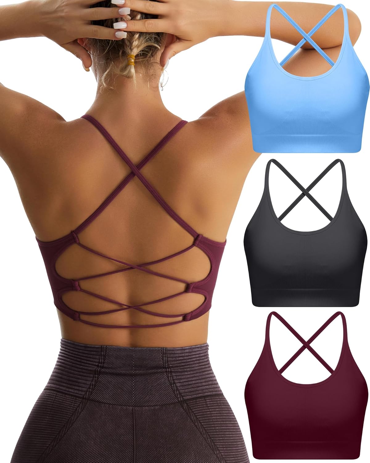Sports Bras for Women,Sexy Crisscross Back Seamless Supportive Sports Bra Medium Support with Removable Pads