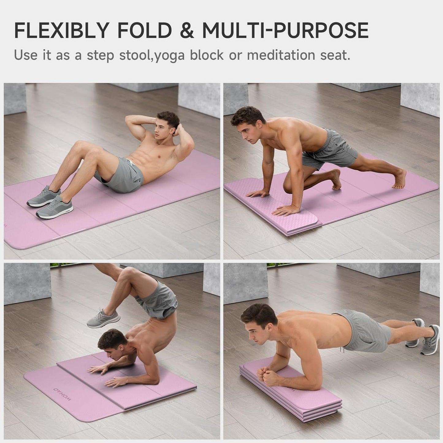 7-Fold Yoga Mat 74"x31" - 0.31 Inch Thick Folding Exercise Mat, Extra Wide Non-Slip POE Mat for Travel, Storage, Yoga, Pilates, Meditation & Home Gym, Lightweight & Portable