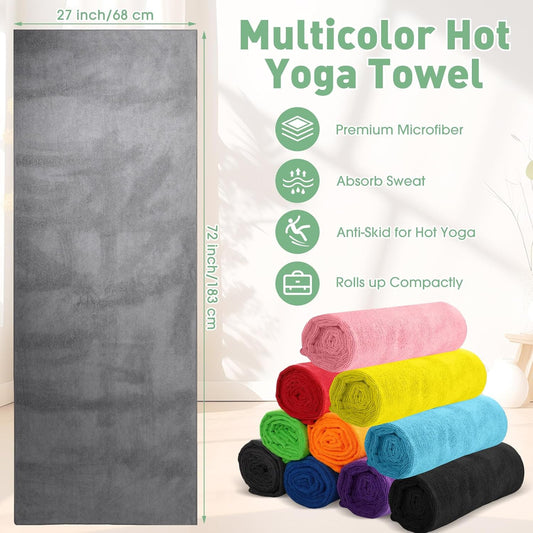 10 Pcs Hot Yoga Towels Bulk Non Slip Microfiber Anti Slip Absorbent Multicolor Wicking Pilates Yoga Mat Towel for Women Men Pilates, 27" x 72" (Classic)