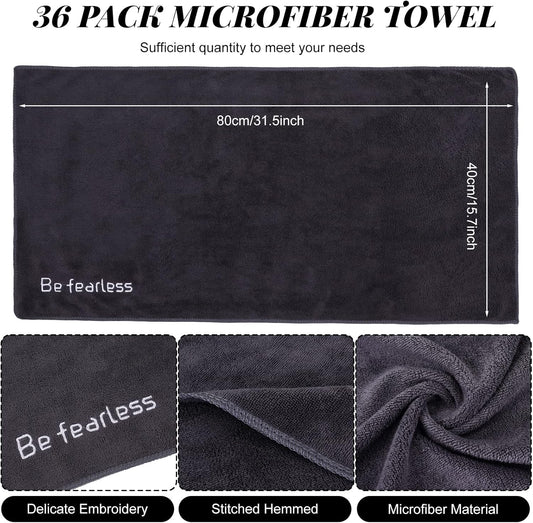 36 Pcs Microfiber Gym Towels for Exercise Fitness Bulk 32 x 16 Inch Soft Quick-Drying Sweat Absorbent Yoga Towel for Women Men Be Fearless Sport Towel for Cycling, Swimming, Workout, Camping