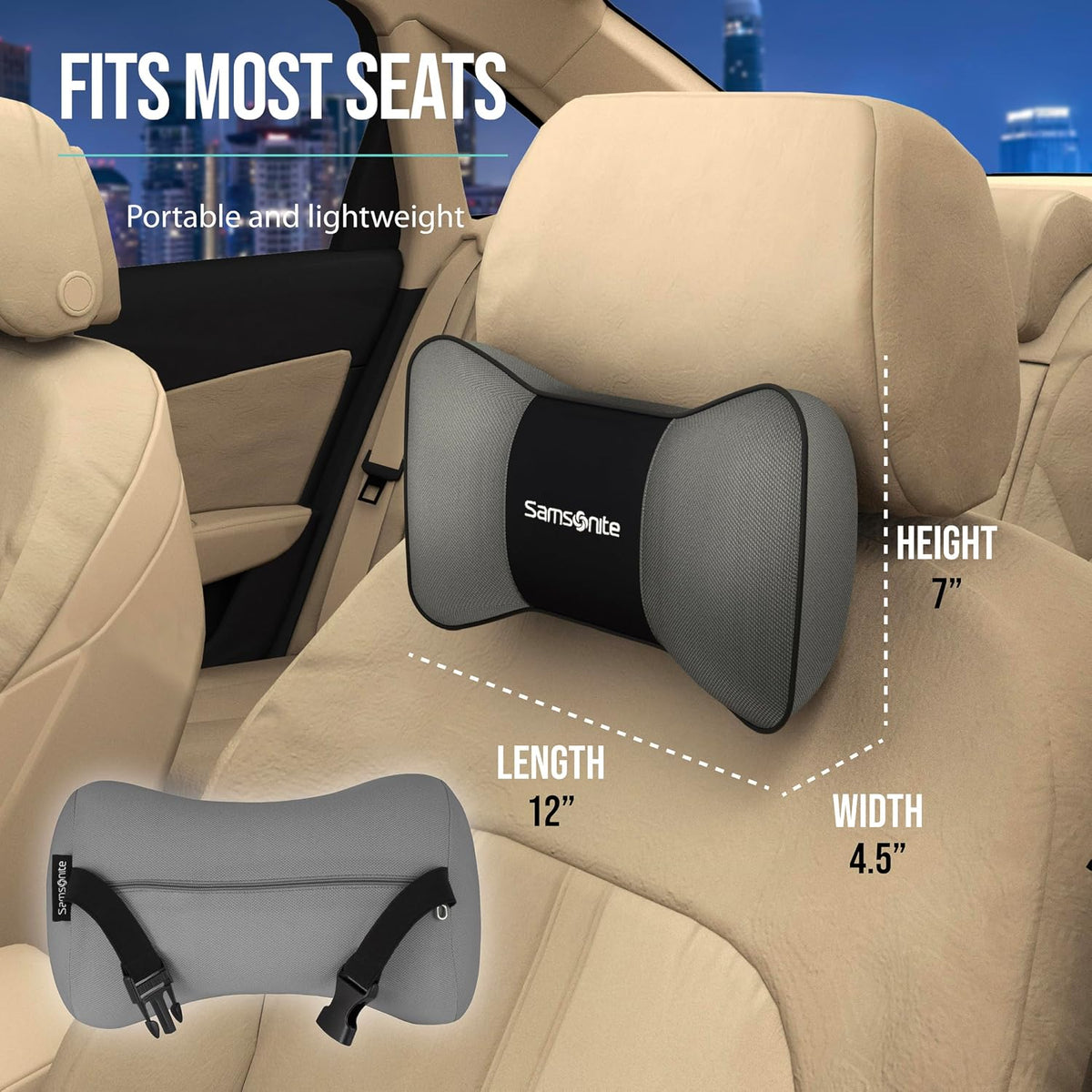 Infused-Gel Car Neck Pillow with Airflow Memory Foam, Headrest Support Cushion for Driving, Universal - Fits Any Vehicle, Including SUVs and Trucks, Washable Cover, Black…