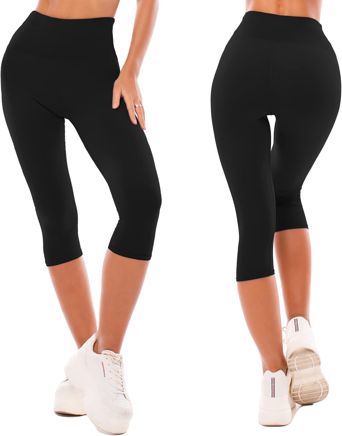 High Waisted Leggings for Women - Full Length Capri Buttery Soft Yoga Pants for Workout Athletic - Colors B