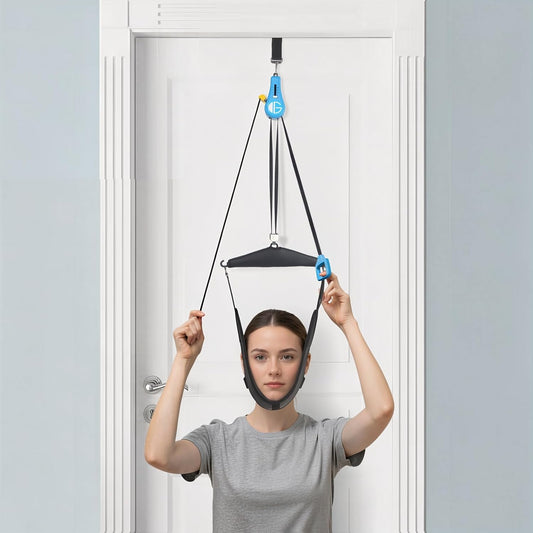 Upgraded Neck Stretcher & Cervical Traction Device with Ratchet System – 50-200N Adjustable Over-Door Traction for Pain Relief & Spinal Decompression, Force-Limited Easy-Release Cord (2026 Ed.)