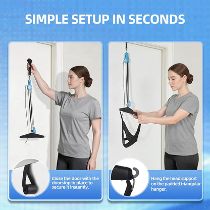 Upgraded Neck Stretcher & Cervical Traction Device with Ratchet System – 50-200N Adjustable Over-Door Traction for Pain Relief & Spinal Decompression, Force-Limited Easy-Release Cord (2026 Ed.)