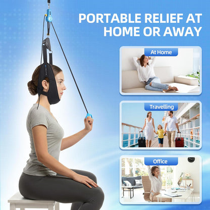 Upgraded Neck Stretcher & Cervical Traction Device with Ratchet System – 50-200N Adjustable Over-Door Traction for Pain Relief & Spinal Decompression, Force-Limited Easy-Release Cord (2026 Ed.)