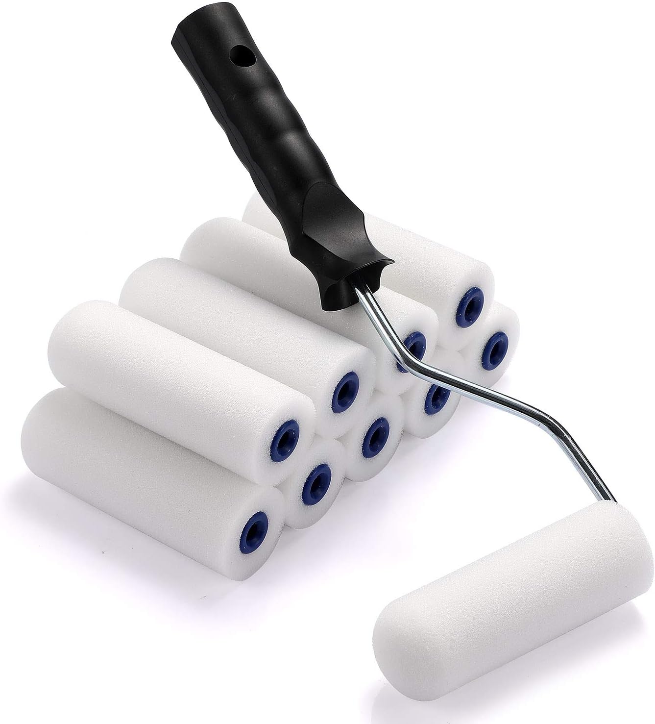 Foam Paint Roller, 2 Inch Mini Paint Roller Kit with High-Density Foam Roller Refills *6, Paint Tray, and Roller Handle, Small Sponge Paint Roller for Touch-ups and Smooth Finishes
