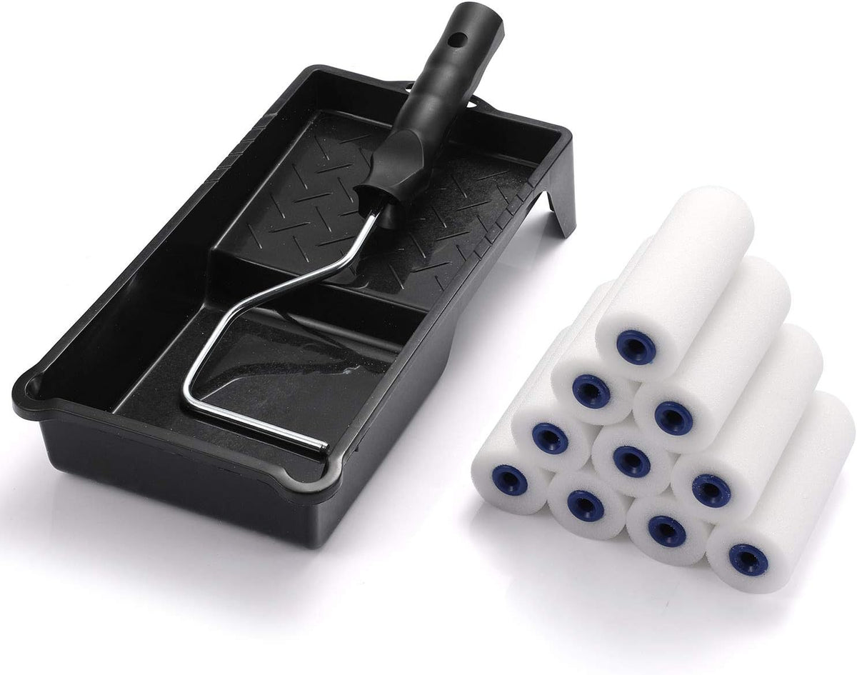 Foam Paint Roller, 2 Inch Mini Paint Roller Kit with High-Density Foam Roller Refills *6, Paint Tray, and Roller Handle, Small Sponge Paint Roller for Touch-ups and Smooth Finishes