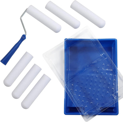 Foam Paint Roller, 2 Inch Mini Paint Roller Kit with High-Density Foam Roller Refills *6, Paint Tray, and Roller Handle, Small Sponge Paint Roller for Touch-ups and Smooth Finishes