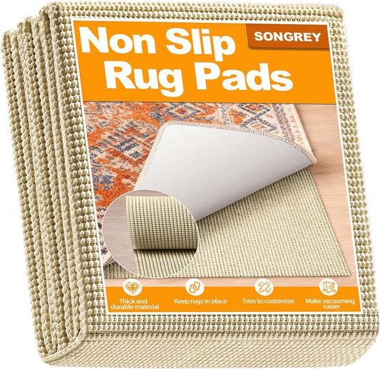 Non-Slip Rug Pad 3x5 FT, Extra Thick Carpet Pads for Hard Surfaces, Prevents Sliding and Secures Rugs, Provides Floor Protection with Comfort Cushioning