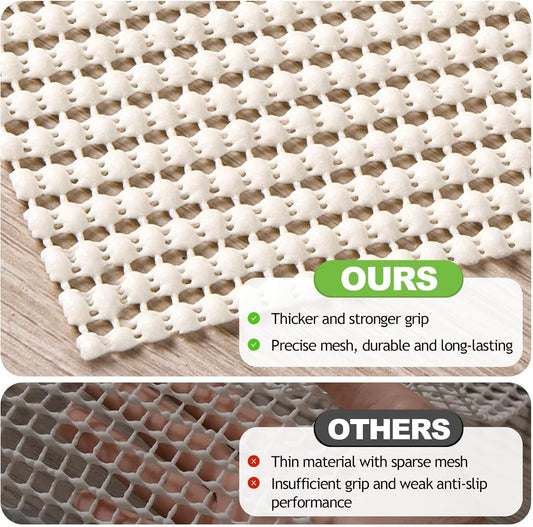 Non-Slip Rug Pad 3x5 FT, Extra Thick Carpet Pads for Hard Surfaces, Prevents Sliding and Secures Rugs, Provides Floor Protection with Comfort Cushioning