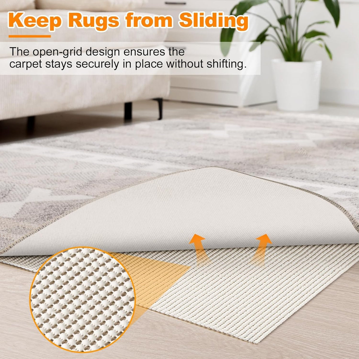 Non-Slip Rug Pad 3x5 FT, Extra Thick Carpet Pads for Hard Surfaces, Prevents Sliding and Secures Rugs, Provides Floor Protection with Comfort Cushioning