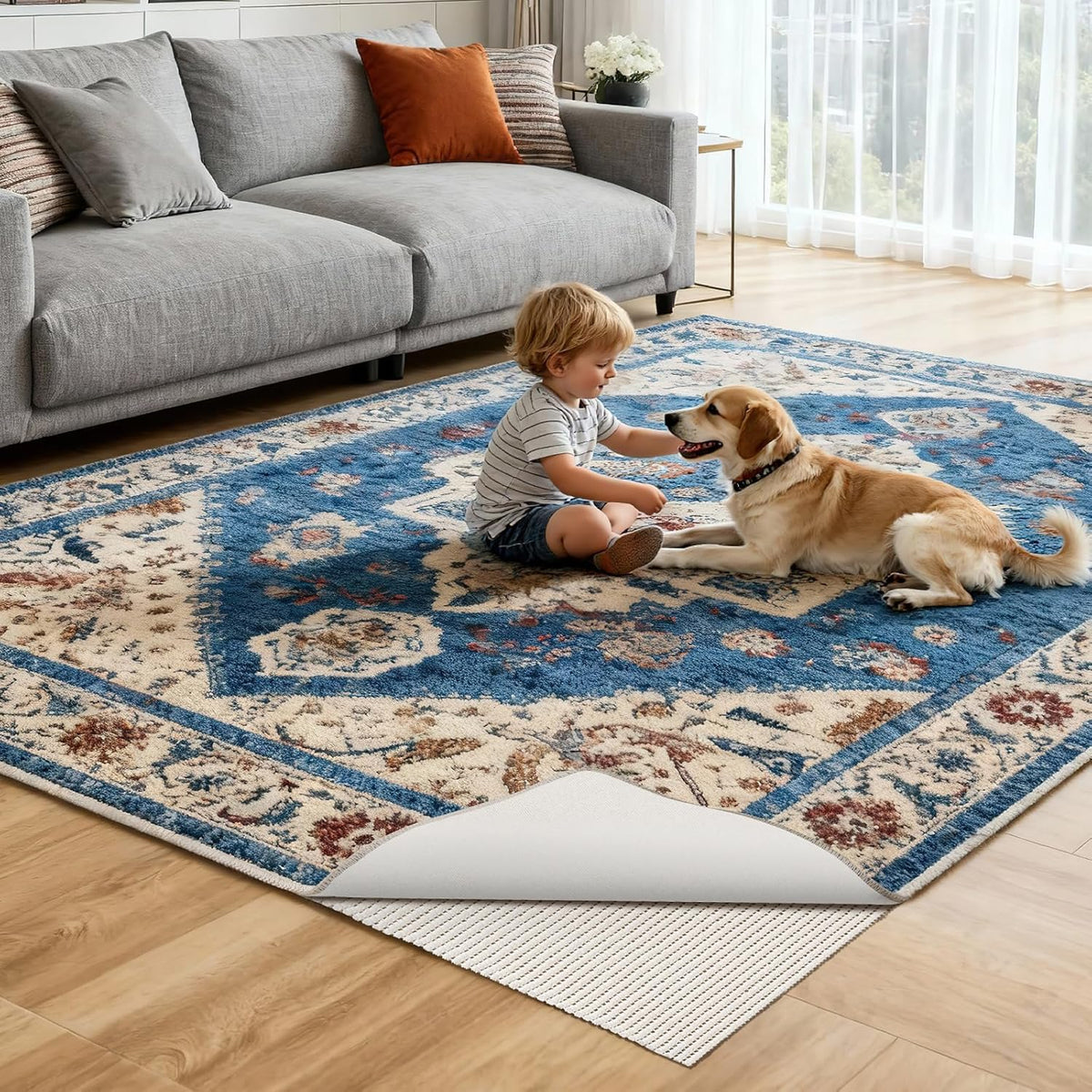 Non-Slip Rug Pad 3x5 FT, Extra Thick Carpet Pads for Hard Surfaces, Prevents Sliding and Secures Rugs, Provides Floor Protection with Comfort Cushioning