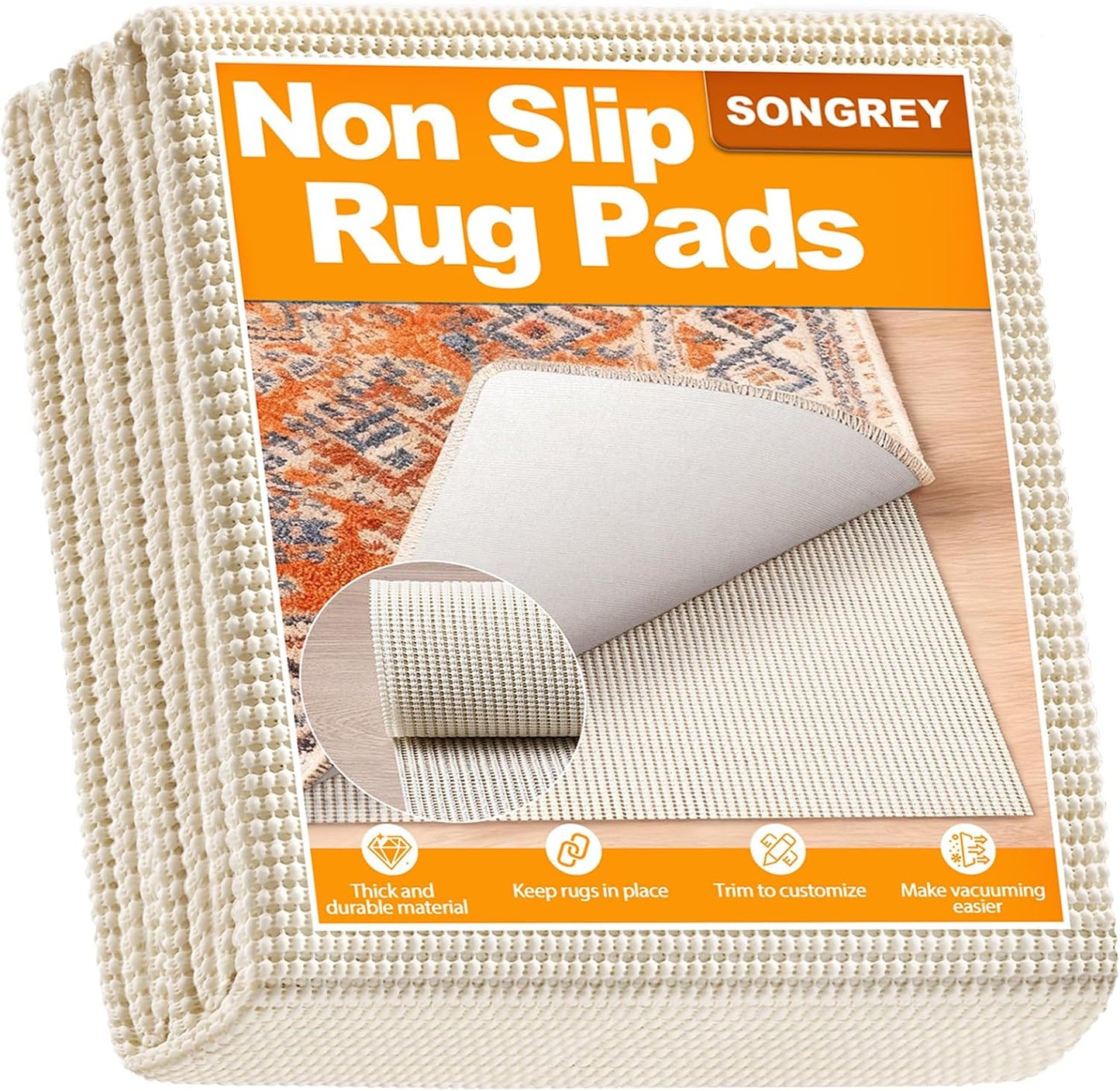 Non-Slip Rug Pad 3x5 FT, Extra Thick Carpet Pads for Hard Surfaces, Prevents Sliding and Secures Rugs, Provides Floor Protection with Comfort Cushioning