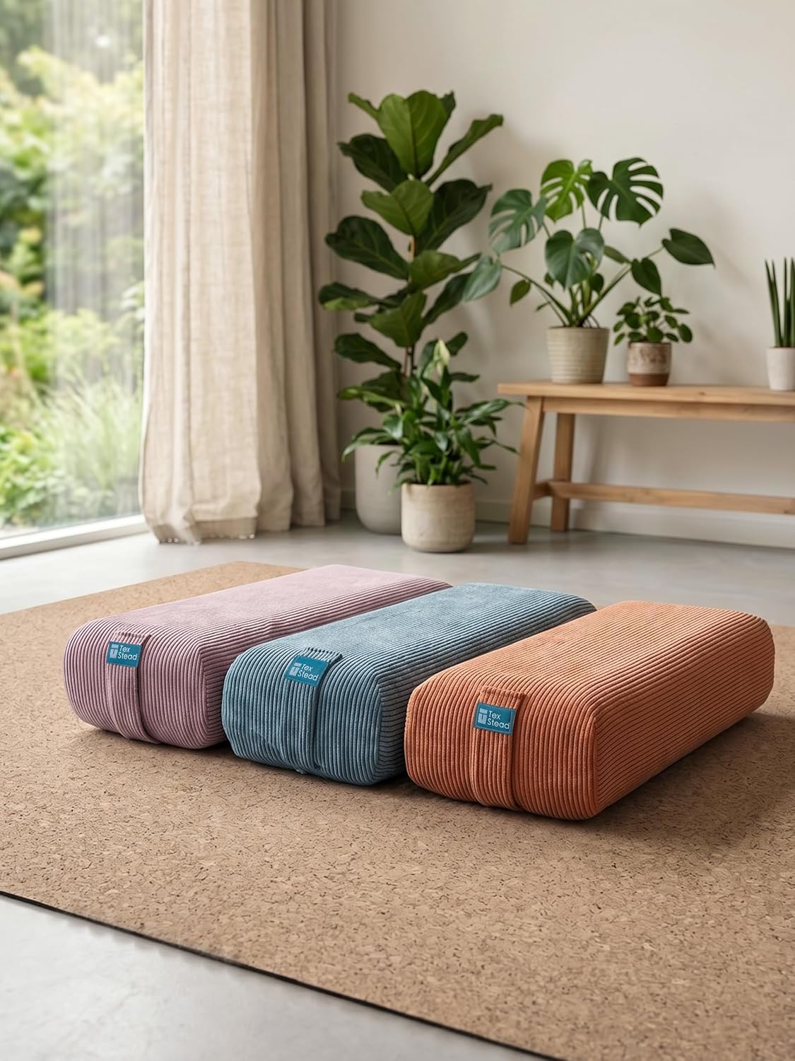 Yoga Bolster Pillow for Meditation and Support - Rectangular Foam Cushion with Removable Corduroy Cover, Machine Washable Suede-like Pillowcase & Convenient Carry Handles for Men Women Purple 1PC