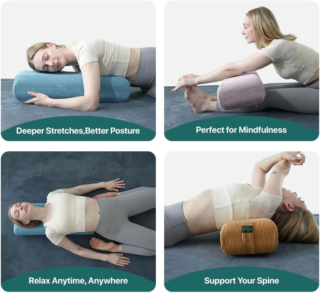 Yoga Bolster Pillow for Meditation and Support - Rectangular Foam Cushion with Removable Corduroy Cover, Machine Washable Suede-like Pillowcase & Convenient Carry Handles for Men Women Purple 1PC