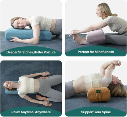 Yoga Bolster Pillow for Meditation and Support - Rectangular Foam Cushion with Removable Corduroy Cover, Machine Washable Suede-like Pillowcase & Convenient Carry Handles for Men Women Purple 1PC