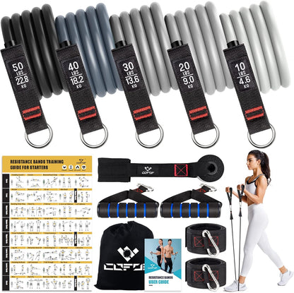 Resistance Bands with Handles for Women, 5 Level Exercise Bands Workout Bands for Physical Therapy, Yoga, Pilates, Door Anchor, Storage Pouch