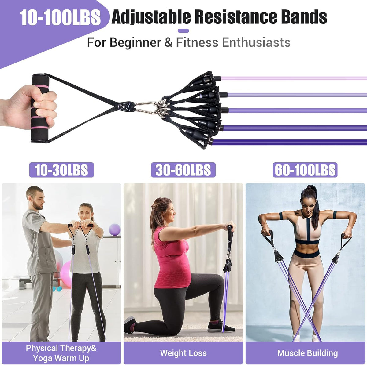 Resistance Bands with Handles for Women, 5 Level Exercise Bands Workout Bands for Physical Therapy, Yoga, Pilates, Door Anchor, Storage Pouch