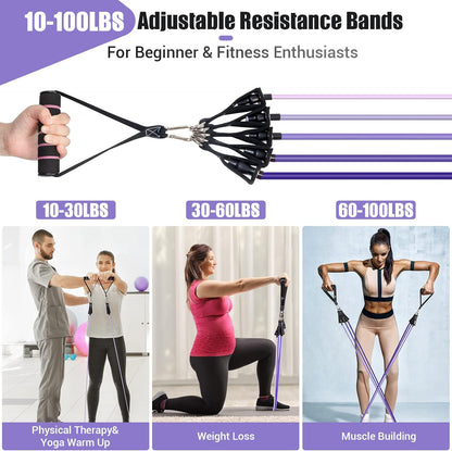 Resistance Bands with Handles for Women, 5 Level Exercise Bands Workout Bands for Physical Therapy, Yoga, Pilates, Door Anchor, Storage Pouch