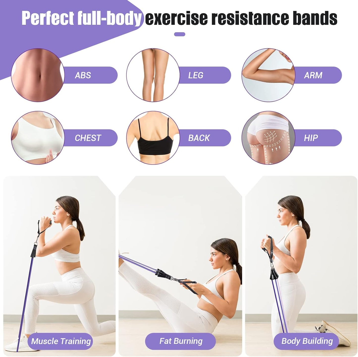 Resistance Bands with Handles for Women, 5 Level Exercise Bands Workout Bands for Physical Therapy, Yoga, Pilates, Door Anchor, Storage Pouch