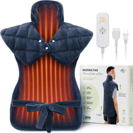 Weighted Neck & Shoulder Heating Pad for Pain Relief | | 6 Heat Settings, 2H Auto‑Off | Home & Office Use, Birthday Gifts for Men Women Dad Mom