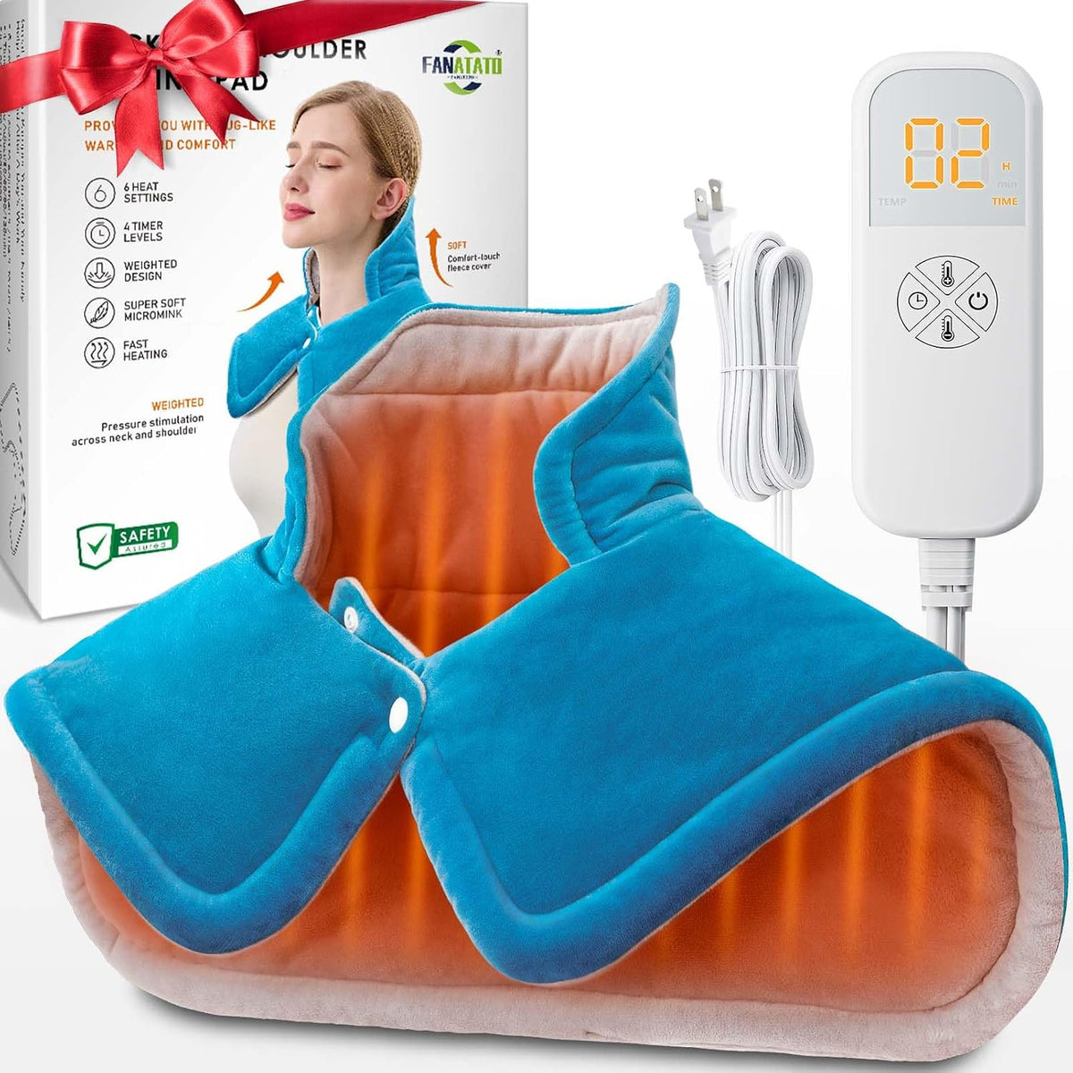 Weighted Neck & Shoulder Heating Pad for Pain Relief | | 6 Heat Settings, 2H Auto‑Off | Home & Office Use, Birthday Gifts for Men Women Dad Mom