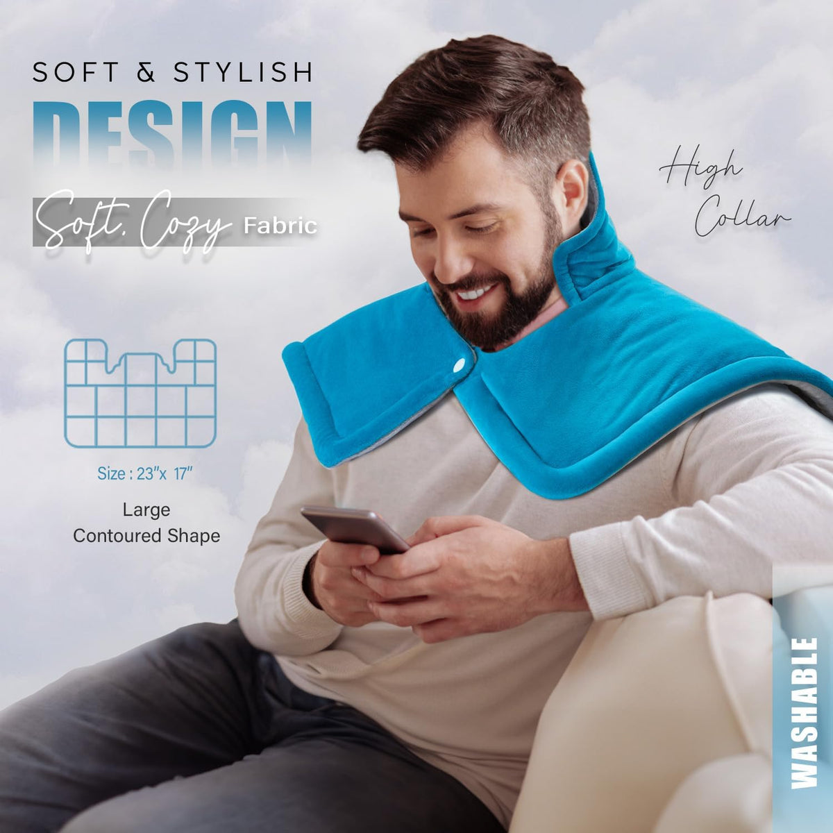 Weighted Neck & Shoulder Heating Pad for Pain Relief | | 6 Heat Settings, 2H Auto‑Off | Home & Office Use, Birthday Gifts for Men Women Dad Mom