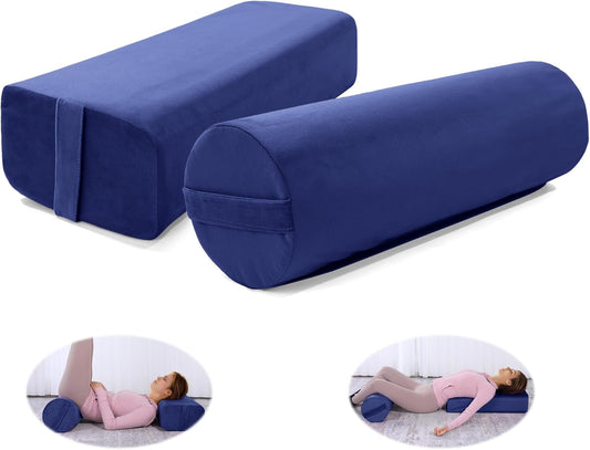 Yoga Bolster Set, Velvet Cover High Density Foam Pillows for Restorative Yoga and Meditation, Rectangular and Cylinder Bolster Pillow Meditation Cushion Pillow For Women Leg