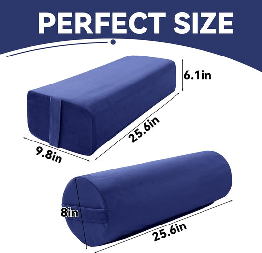 Yoga Bolster Set, Velvet Cover High Density Foam Pillows for Restorative Yoga and Meditation, Rectangular and Cylinder Bolster Pillow Meditation Cushion Pillow For Women Leg