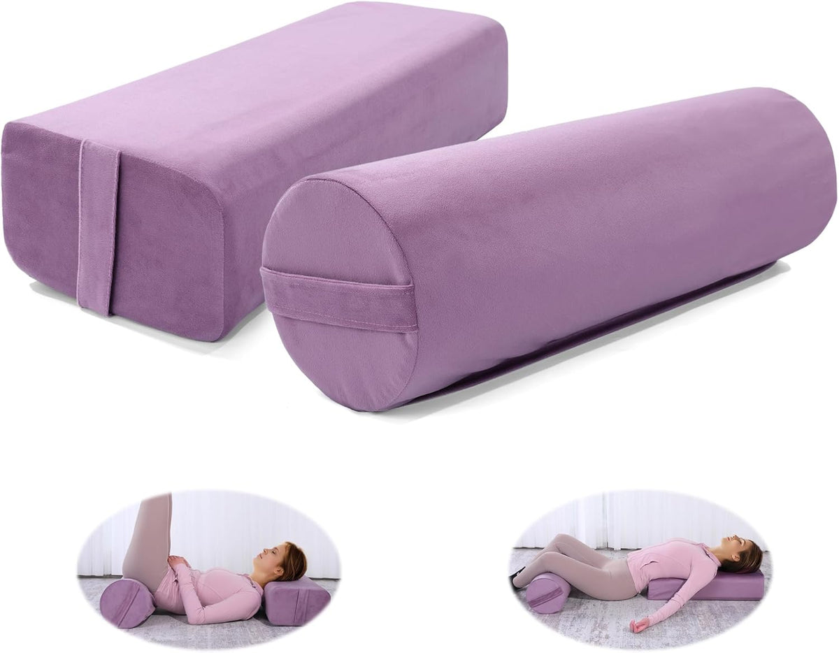 Yoga Bolster Set, Velvet Cover High Density Foam Pillows for Restorative Yoga and Meditation, Rectangular and Cylinder Bolster Pillow Meditation Cushion Pillow For Women Leg