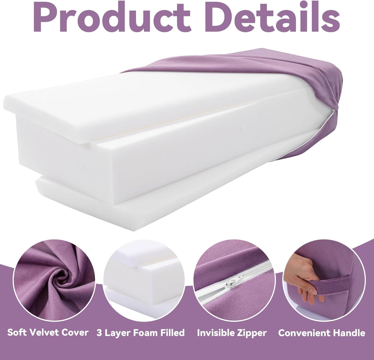Yoga Bolster Set, Velvet Cover High Density Foam Pillows for Restorative Yoga and Meditation, Rectangular and Cylinder Bolster Pillow Meditation Cushion Pillow For Women Leg