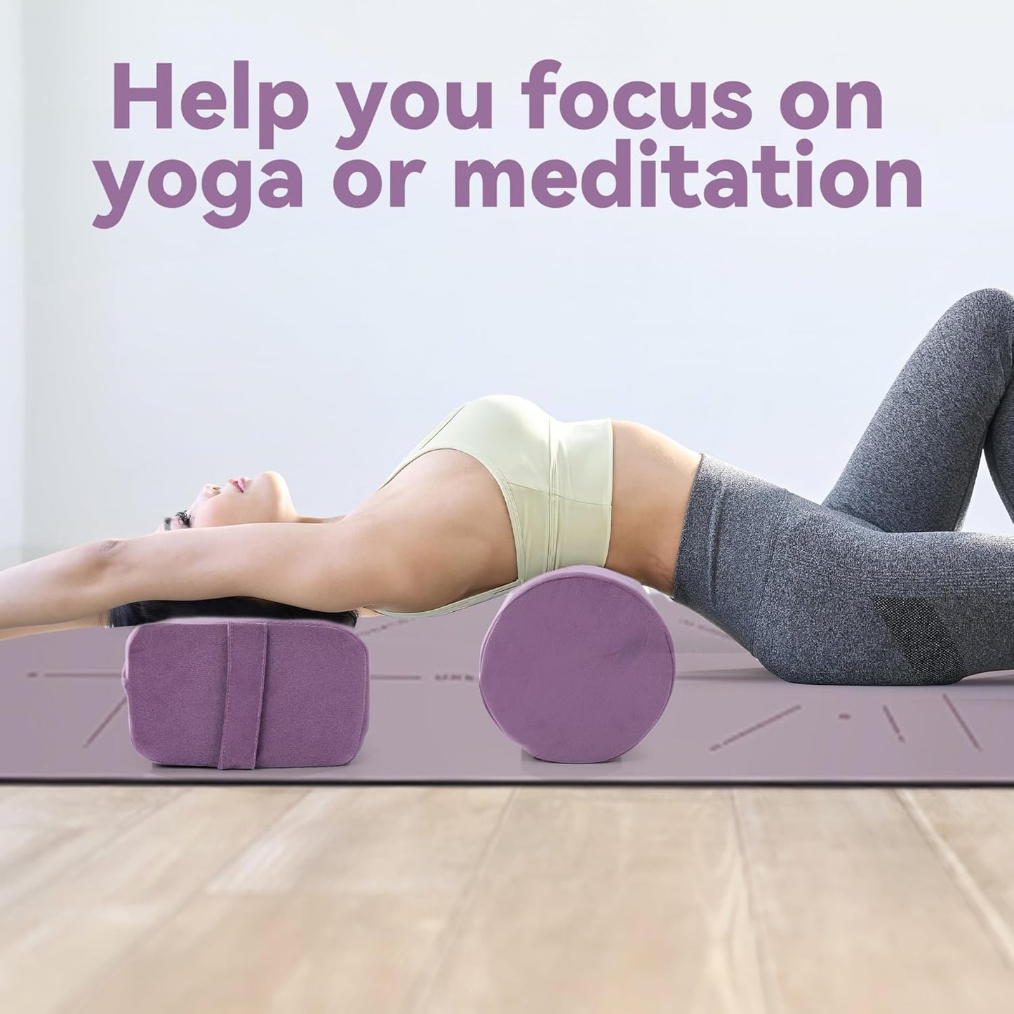 Yoga Bolster Set, Velvet Cover High Density Foam Pillows for Restorative Yoga and Meditation, Rectangular and Cylinder Bolster Pillow Meditation Cushion Pillow For Women Leg