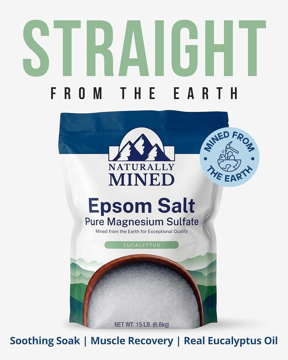 Naturally Mined Eucalyptus Epsom Salt Bath Soak Pure Magnesium Sulfate 15lb