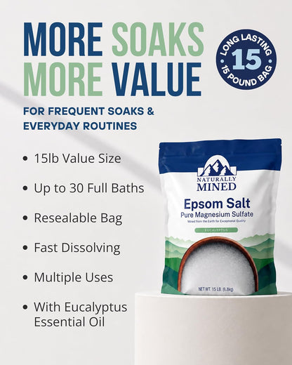 Naturally Mined Eucalyptus Epsom Salt Bath Soak Pure Magnesium Sulfate 15lb