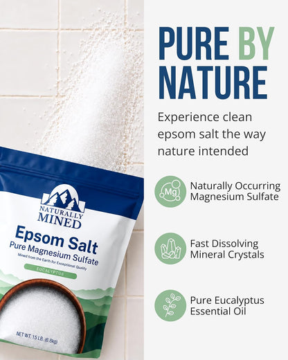 Naturally Mined Eucalyptus Epsom Salt Bath Soak Pure Magnesium Sulfate 15lb