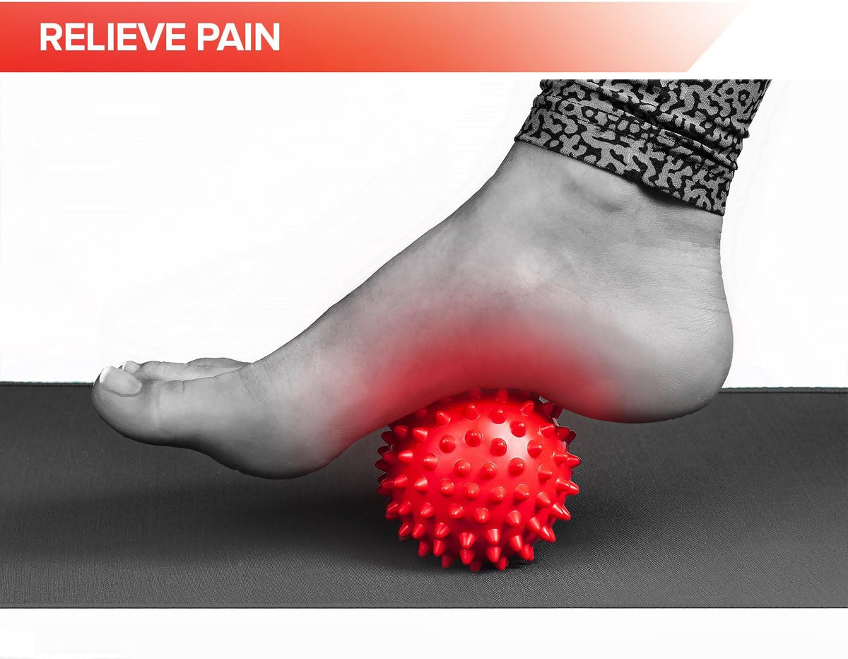 Spiky Massage Balls for Feet, Back, Hands, Muscles - Firm, Medium and Soft Spiked Massager Rollers for Plantar Fasciitis, Exercise, Neuro-Balance, Physical Therapy, 3-inch