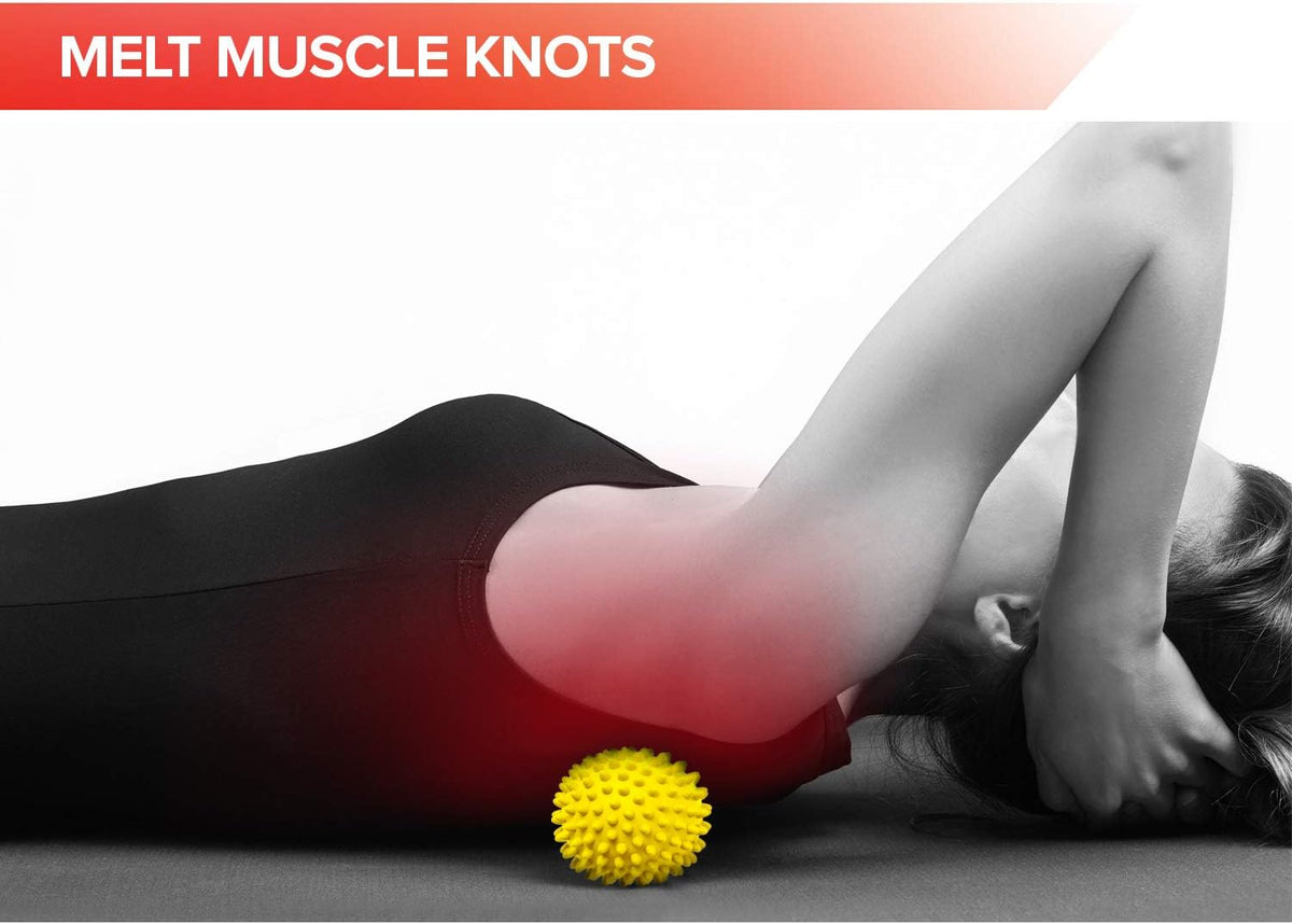 Spiky Massage Balls for Feet, Back, Hands, Muscles - Firm, Medium and Soft Spiked Massager Rollers for Plantar Fasciitis, Exercise, Neuro-Balance, Physical Therapy, 3-inch