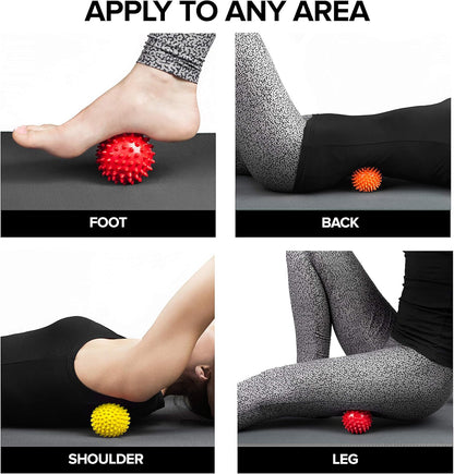 Spiky Massage Balls for Feet, Back, Hands, Muscles - Firm, Medium and Soft Spiked Massager Rollers for Plantar Fasciitis, Exercise, Neuro-Balance, Physical Therapy, 3-inch