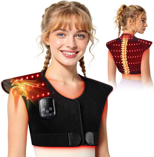 Red Light Therapy for Shoulders and Neck with 157 LEDs, 660nm & 850nm Near Infrared Red Light Therapy Wrap for Upper Back, Cordless Red Light Neck and Shoulder Heating Pad for Men Women