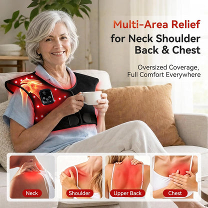 Red Light Therapy for Shoulders and Neck with 157 LEDs, 660nm & 850nm Near Infrared Red Light Therapy Wrap for Upper Back, Cordless Red Light Neck and Shoulder Heating Pad for Men Women