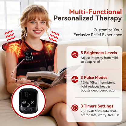 Red Light Therapy for Shoulders and Neck with 157 LEDs, 660nm & 850nm Near Infrared Red Light Therapy Wrap for Upper Back, Cordless Red Light Neck and Shoulder Heating Pad for Men Women