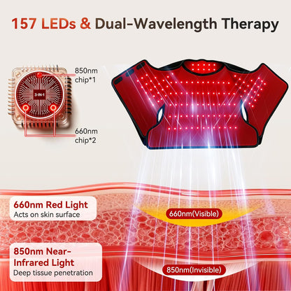 Red Light Therapy for Shoulders and Neck with 157 LEDs, 660nm & 850nm Near Infrared Red Light Therapy Wrap for Upper Back, Cordless Red Light Neck and Shoulder Heating Pad for Men Women