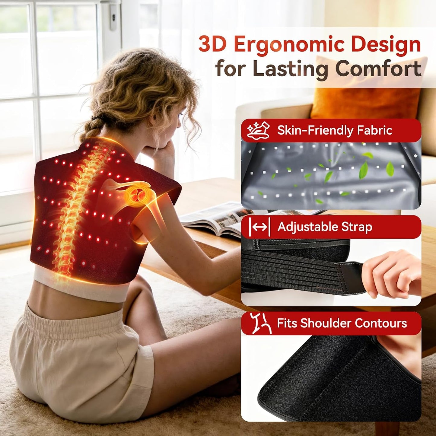 Red Light Therapy for Shoulders and Neck with 157 LEDs, 660nm & 850nm Near Infrared Red Light Therapy Wrap for Upper Back, Cordless Red Light Neck and Shoulder Heating Pad for Men Women