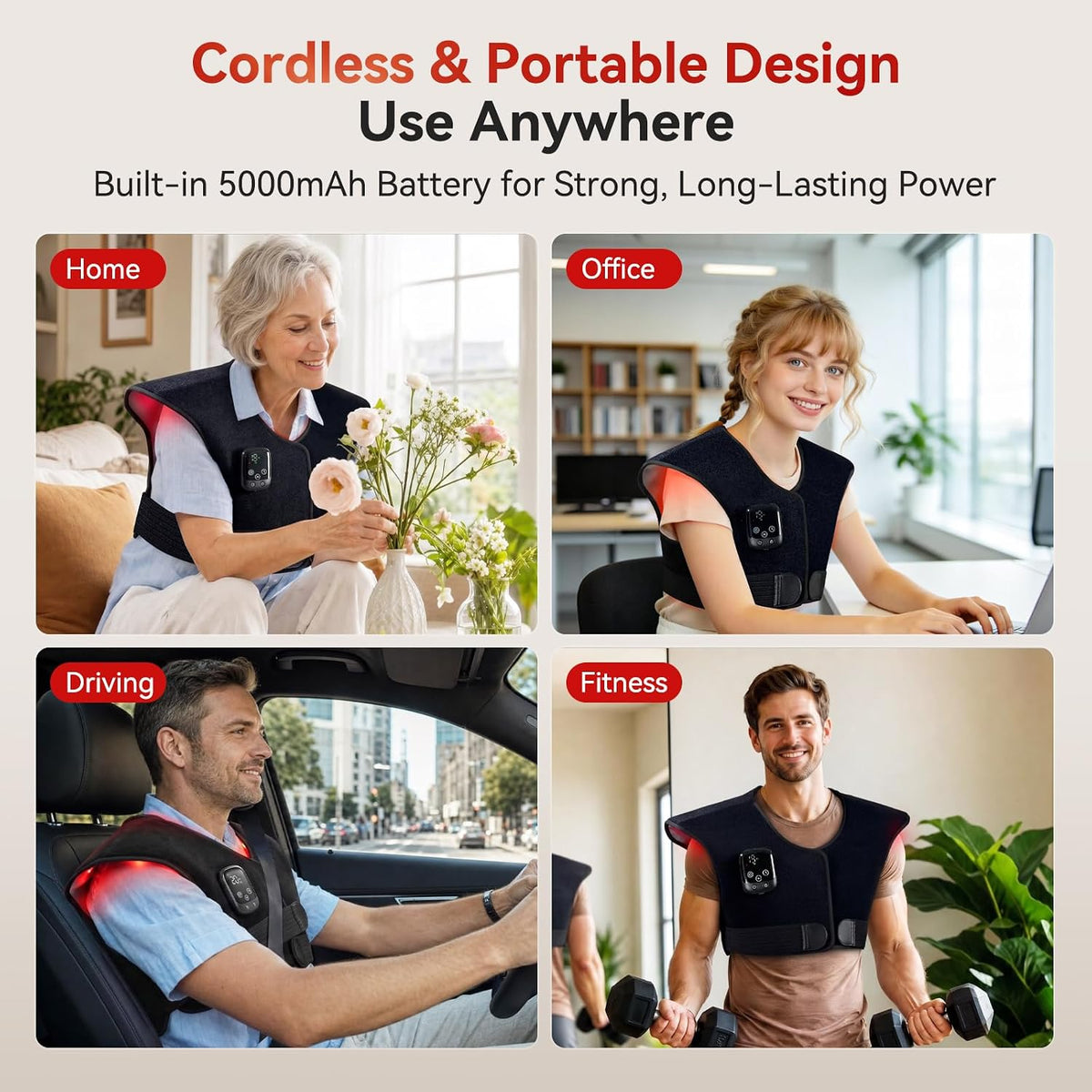 Red Light Therapy for Shoulders and Neck with 157 LEDs, 660nm & 850nm Near Infrared Red Light Therapy Wrap for Upper Back, Cordless Red Light Neck and Shoulder Heating Pad for Men Women